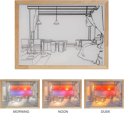 Decorative Lamp on Desk, Warm Seaside Design Desktop Illustration Light, USB Low Power Desk Lamp with Morning/Afternoon/Sunset 3 Modes - LeafyLoom