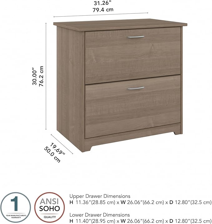 Bush WC31280 Cabot 2-Drawer Lateral File Cabinet, Letter/Legal, Ash Gray, 31-Inch - LeafyLoom