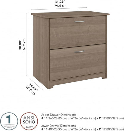 Bush WC31280 Cabot 2-Drawer Lateral File Cabinet, Letter/Legal, Ash Gray, 31-Inch - LeafyLoom