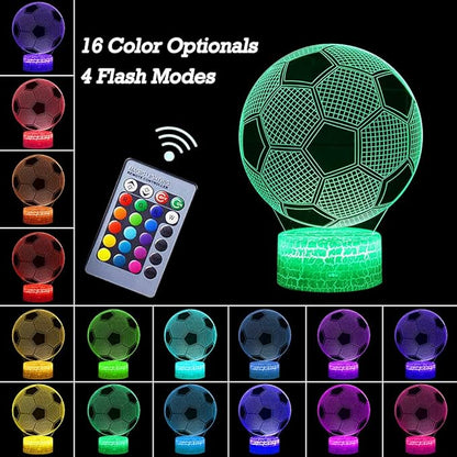 Soccer Night Light, 3D Illusion Lamp for Kids, Touch & Remote Control Multiple Colour & Flashing Modes and Brightness Adjusted Room Decor Christmas Birthday Gifts for Boys Sport Lovers Children Teen - LeafyLoom