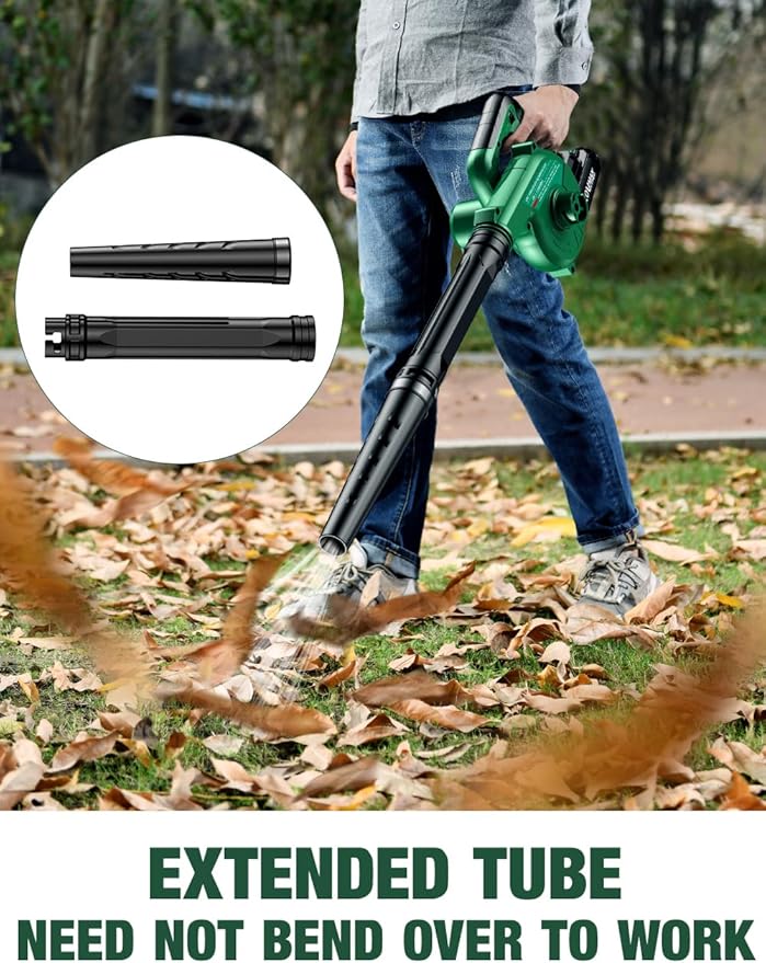 K I M O. Cordless Leaf Blower Vacuum Combo 4 IN 1, 3 Nozzles for Inflation & Compression,3 Modes & Variable Speed, 20000RPM 150MPH, 2X2.0Ah Battery, Extended Tube, Mini Leaf Blowers for Lawn Care|Yard - LeafyLoom