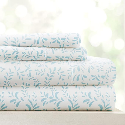 Linen Market 4 Piece Queen Bedding Sheet Set (Light Blue Vines) - Sleep Better Than Ever with These Ultra-Soft & Cooling Bed Sheets for Your Queen Size Bed - Deep Pocket Fits 16" Mattress - LeafyLoom