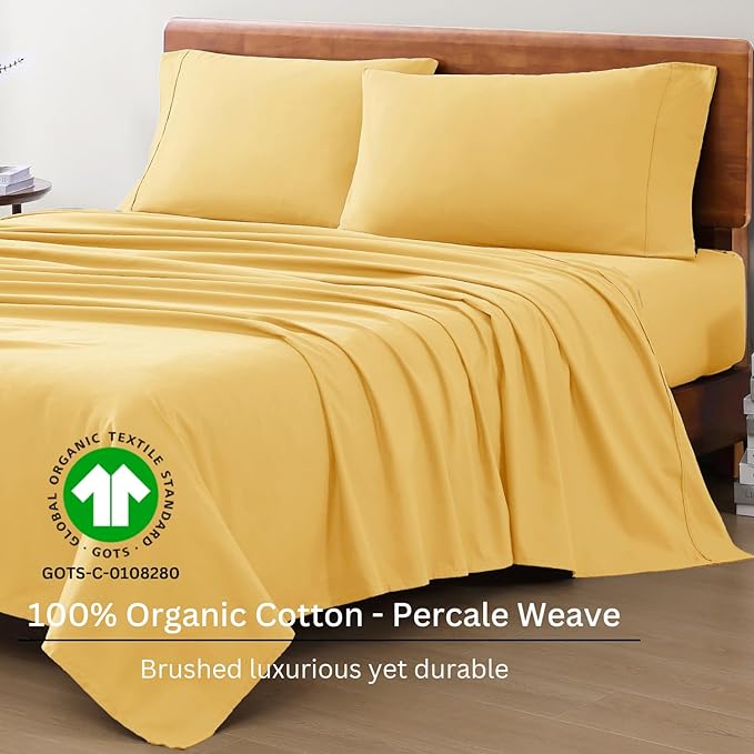 LANE LINEN 100% Organic Cotton Twin XL Sheets Set, 3-Piece Pure Organic Cotton Percale Sheets, Cotton Bedsheets, Ultra Soft Bedding Sheets, Breathable, Fits Mattress Upto 15" Deep - Cocoon - LeafyLoom