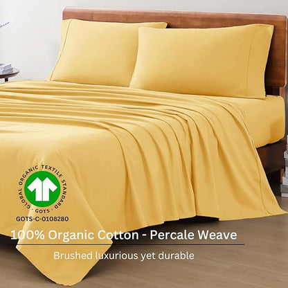 LANE LINEN 100% Organic Cotton Twin XL Sheets Set, 3-Piece Pure Organic Cotton Percale Sheets, Cotton Bedsheets, Ultra Soft Bedding Sheets, Breathable, Fits Mattress Upto 15" Deep - Cocoon - LeafyLoom