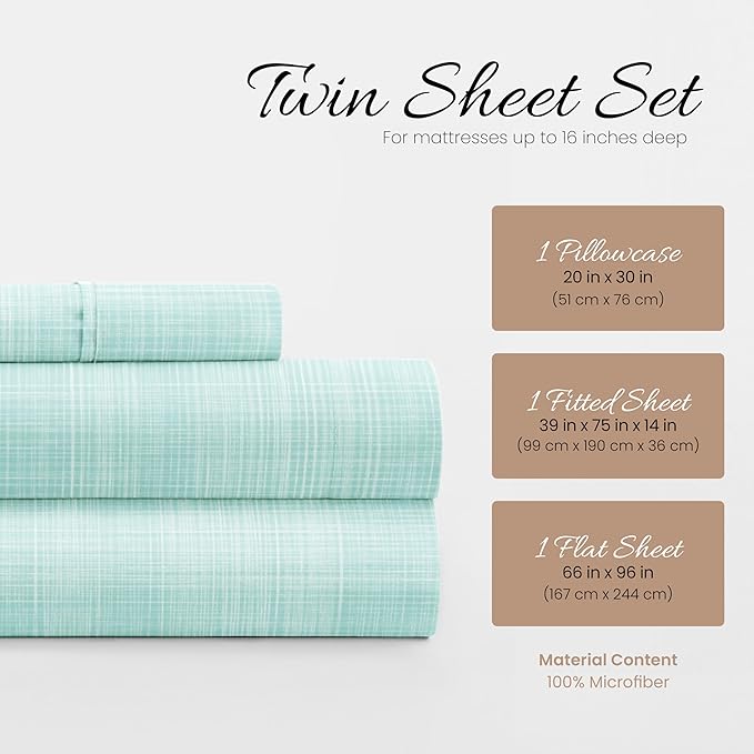 Linen Market 3 Piece Twin Bedding Sheet Set (Aqua Thatch) - Sleep Better Than Ever with These Ultra-Soft & Cooling Bed Sheets for Your Twin Size Bed - Deep Pocket Fits 16" Mattress - LeafyLoom