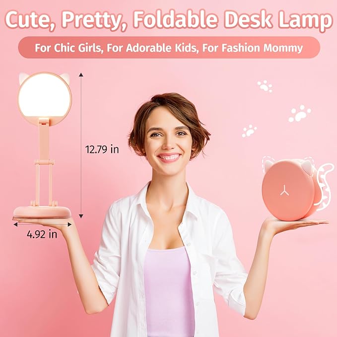 Cute Desk Lamp Foldable & Portable Lamp, Rechargeable+9 Brightness Pink Desk Lamp Kawaii Room Decor,Cute Lamp Kawaii Lamp Kawaii Desk Accessories,Pink Desk Lamp Cute Lamp Kawaii Room Decor Kawaii Lamp - LeafyLoom