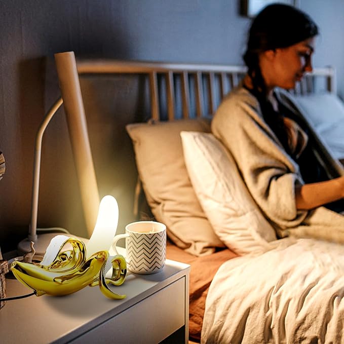 Modern Banana Table Lamp, Desk Lamp,Led Night Light Plating Resin Banana Lighting Fixture for Living Room, Bedroom,Home Office,Kids Room (Sitting-Plated) - LeafyLoom