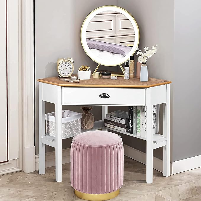 Corner Desk, Natural & White - LeafyLoom