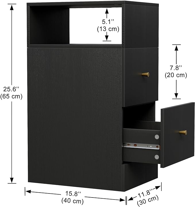 White Nightstand with Two Drawers,Chest of Drawers for Bedroom with Side Opening Storage Rack,3 Tiers Modern Night Table for Bedroom Storage Furniture (Blcak,Right Angle) - LeafyLoom