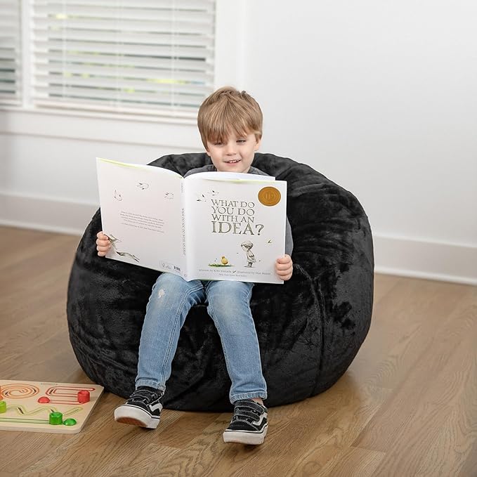 Flash Furniture Dillon Small Black Furry Bean Bag Chair for Kids and Teens - LeafyLoom