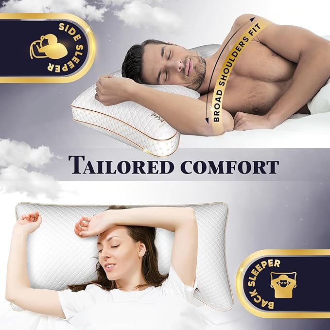 Royal Therapy Adjustable Queen Pillows, Shredded Memory Foam Pillows Queen Size Set, Cooling Pillow Bed Pillow Firm Pillow Rayon Derived from Bamboo Pillow Foam Pillow Side Sleepers Pillows Sleeping - LeafyLoom