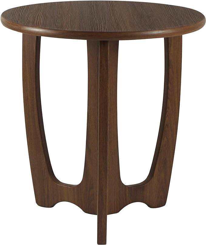 FINECASA Round End Table Small Rustic Side Table with Curved Legs Farmhouse Side Table Living Room, Bedroom, Entryway, Bedside, Nightstand (Chestnut) - LeafyLoom