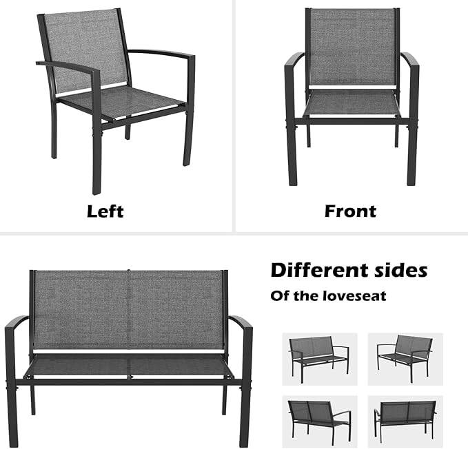 Greesum 4 Pieces Patio Furniture Set, Outdoor Conversation Sets for Patio, Lawn, Garden, Poolside with A Glass Coffee Table, Gray - LeafyLoom