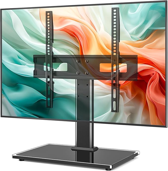 Universal TV Stand Mount for 27-60 inch TVs, Height Adjustable Table Top TV Stand Holds up to 88lbs, TV Mount Stand with Tempered Glass Base, Replacement TV Base Stands Max VESE 400x400mm - LeafyLoom