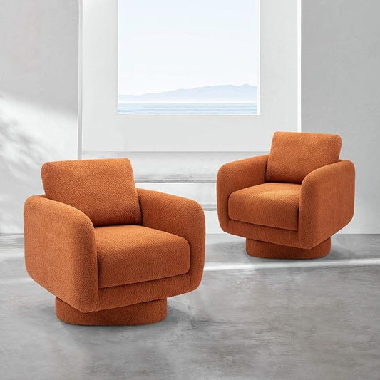 COLAMY Swivel Accent Chairs Set of 2, 32Inches Wide Upholstered Armchair with Plush Back Pillow for Living Room, Modern Sofa Corner Chair for Nursery/Living Room/Bedroom-Orange - LeafyLoom