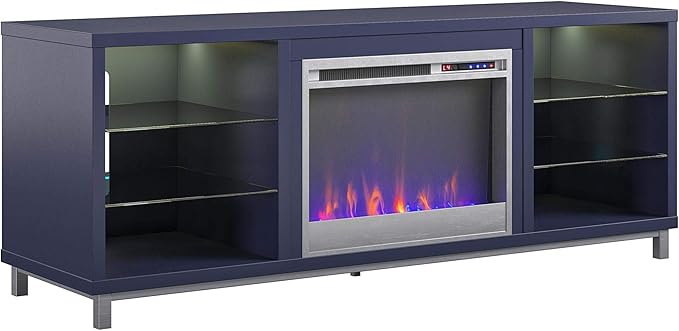 Ameriwood Home Lumina Fireplace TV Stand, Deluxe 70", Navy - LeafyLoom