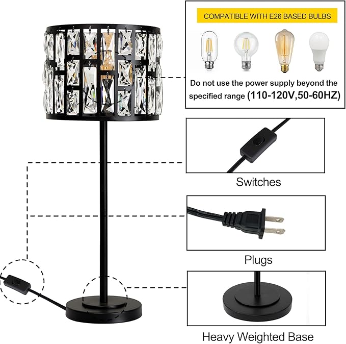 Modern K9 Crystal Table Lamp Desk Lamp 26" Tall for Bedroom Reading, Living Room, Office - LeafyLoom