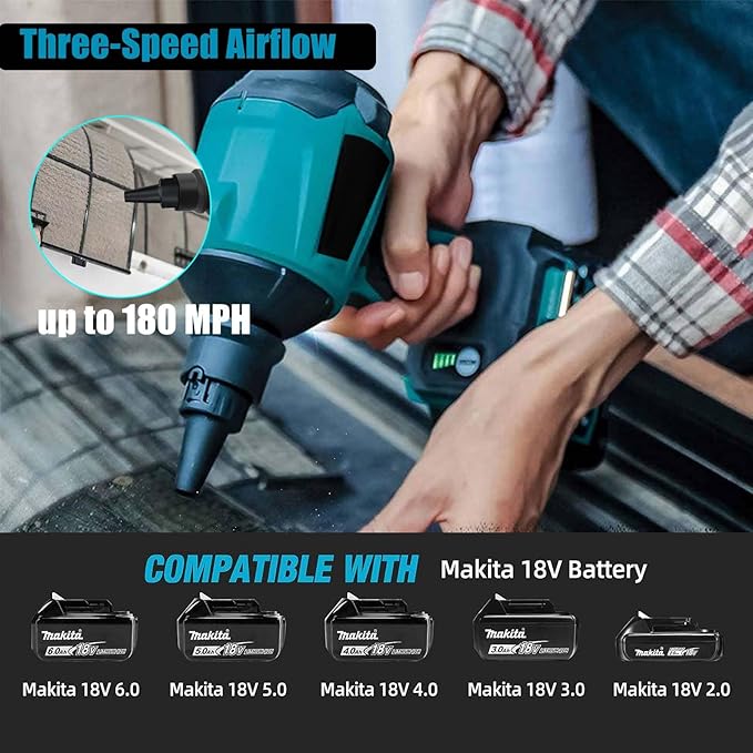 Cordless Dust Blower for Makita 18V Battery, 50000RPM Brushless Motor High Volume Compressed Air Duster for Computer Keyboard, Garage, Sawmill Room, Camping BBQ, Wood Workshop Cleaning(Tool Only) - LeafyLoom