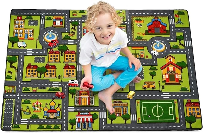 Zareas 4x6 FT Kids Area Rug Playmat Car Rug for Playroom, Children's Educational City Traffic Road Map Fun Carpet, Kids Baby Play Room Rug, City Pretend Play for Ages 3-12 Years Old, 48''x72'' - LeafyLoom