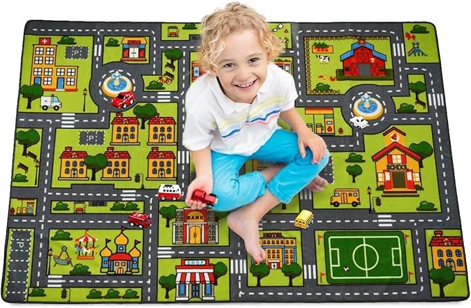 Zareas 3x5 Feet Kids Area Rug Play mat Car Rug for Playroom, Children Educational City Traffic Road Map Fun Car Carpet, Car Rug for Boys Bedroom, Upgrade Anti-Skid Rectangular for Kids Rugs, 60''x36'' - LeafyLoom