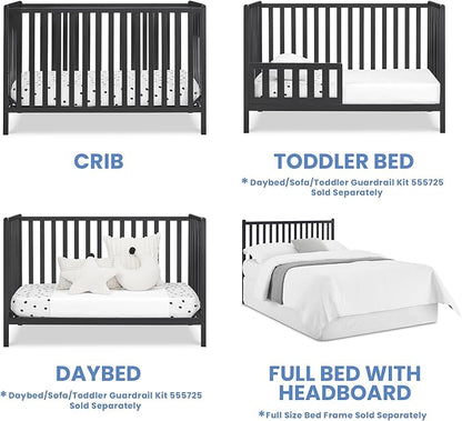 Delta Children Heartland 4-in-1 Convertible Crib, Black + Twinkle Galaxy Crib and Toddler Mattress (Bundle) - LeafyLoom