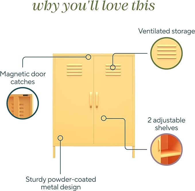 Novogratz Cache 2 Door Metal Locker Storage, Yellow Cabinet - LeafyLoom