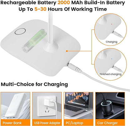 Battery Powered Desk Lamp, Portable Lamps Rechargeable 3 Color Modes Touch Control Stepless Dimming, Wireless Desk Lamp with 2000mAh, Small LED Table Light for Dorm Study Office Bedroom - LeafyLoom