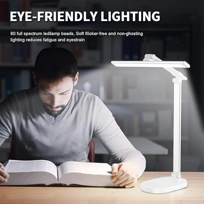 LED Desk Lamp, Dimmable Table Lamp Reading Lamp with USB Charging Port,5 Lighting Modes, Sensitive Control, 60 Minutes Auto-Off Timer, Eye-Caring Office Lamp(White) - LeafyLoom