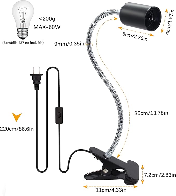 Clip Desk Lamp Socket 2 Pack Flexible Gooseneck Lamp Stand Clip-On with Switch Plugs Clip on Light with Flexible Neck Portable Clip on Light Metal Clip Holder Desk Study Clamp Lamp - LeafyLoom