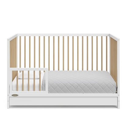 Graco Teddi 5-in-1 Convertible Crib with Drawer (White with Driftwood) – GREENGUARD Gold Certified, Crib with Drawer Combo, Full-Size Nursery Storage Drawer, Converts to Toddler Bed - LeafyLoom