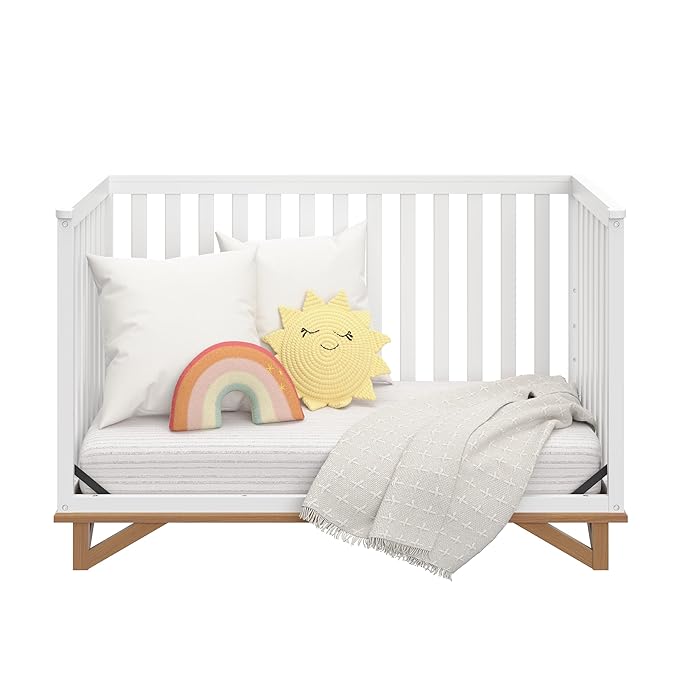 Storkcraft Santa Monica 5-in-1 Convertible Crib (White with Vintage Driftwood) – GREENGUARD Gold Certified, Modern Design, Two-Tone Baby Crib, Converts to Toddler Bed, Daybed and Full-Size Bed - LeafyLoom