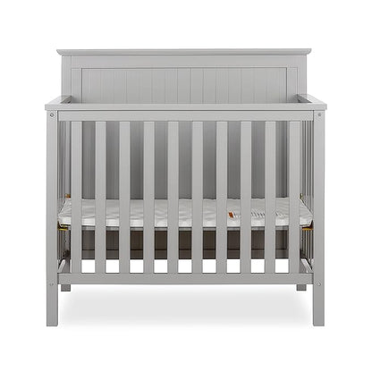 Ava 4-in-1 Convertible Mini Crib in Pebble Grey, 635-PG, Greenguard Gold Certified, Non-Toxic Finish, Comes with 1" Mattress Pad, with 3 Mattress Height Settings - LeafyLoom