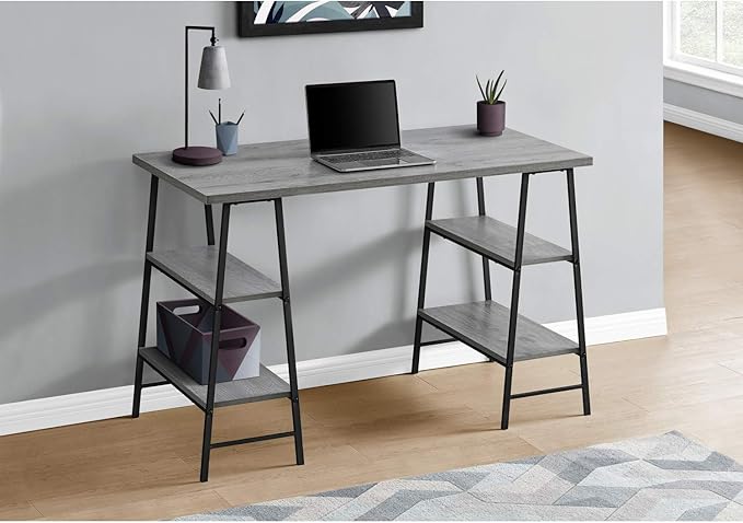 Monarch Specialties 7524 Computer Desk, Home Office, Laptop, Storage Shelves, 48" L, Work, Metal, Laminate, Grey, Black, Contemporary, Modern Desk-48, 47.25" L x 23.75" W x 30" H - LeafyLoom