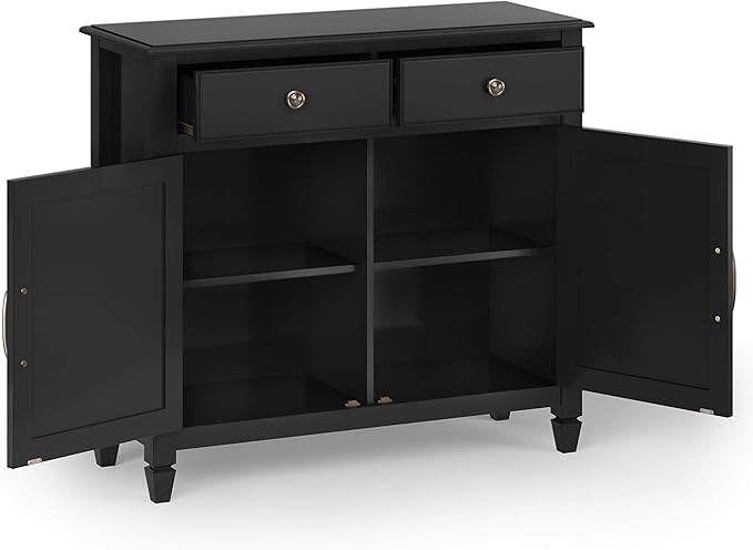 SIMPLIHOME Connaught SOLID WOOD 40 inch Wide Traditional Entryway Storage Cabinet in Black for the Living Room, Entryway and Family Room - LeafyLoom