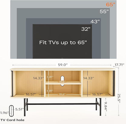 Roomfitters Mid Century Modern TV Stand with Tambour Door for TVs up to 65", Sideboard Buffet Tambour Cabinet with Sliding Door, Entertainment Center for Living Room, Media Console with Storage, Black - LeafyLoom