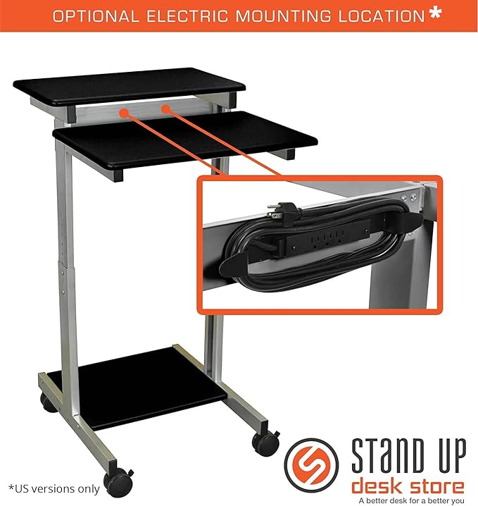 Stand Up Desk Store Rolling Adjustable Height Two Tier Standing Desk Computer Workstation (Silver Frame/Black Top, 24" Wide) - LeafyLoom