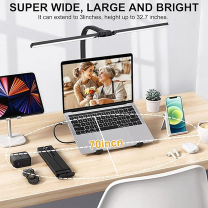 LED Desk Lamp for Home Office 24W Double Head Table Light with Clamp, Touch and Remote Control, 10 Lighting Modes Ultra Bright Desktop Lamp for Workbench Drafting Reading Study - LeafyLoom