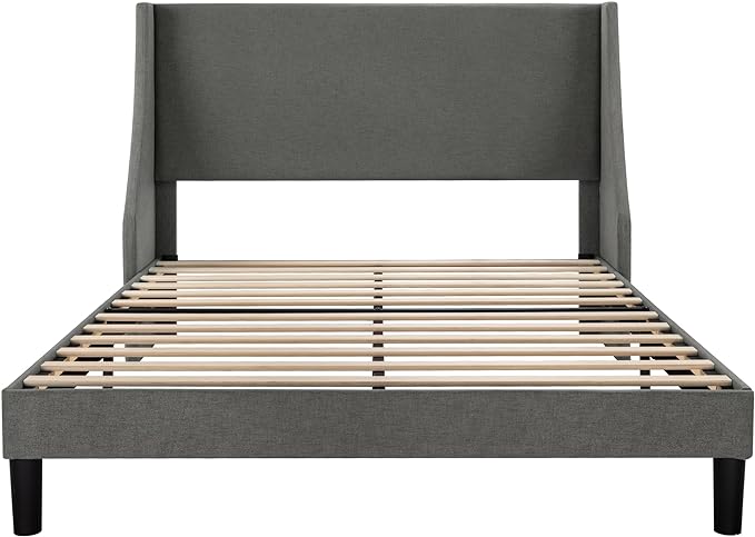 Allewie Full Size Bed Frame, Platform Bed Frame with Upholstered Headboard, Modern Deluxe Wingback, Wood Slat Support, Mattress Foundation, Light Grey - LeafyLoom