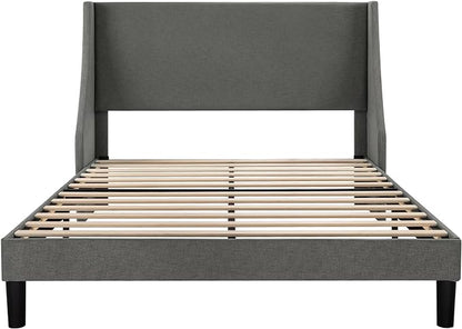 Allewie Full Size Bed Frame, Platform Bed Frame with Upholstered Headboard, Modern Deluxe Wingback, Wood Slat Support, Mattress Foundation, Light Grey - LeafyLoom