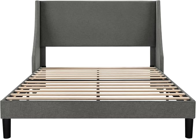 Allewie Queen Bed Frame, Platform Bed Frame Queen Size with Upholstered Headboard, Modern Deluxe Wingback, Wood Slat Support, Mattress Foundation, Light Grey - LeafyLoom