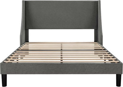 Allewie Queen Bed Frame, Platform Bed Frame Queen Size with Upholstered Headboard, Modern Deluxe Wingback, Wood Slat Support, Mattress Foundation, Light Grey - LeafyLoom