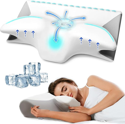 Cervical Pillow for Neck Pain Relief, Cooling Contour Memory Foam Pillows Support Odorless Ergonomic Neck Pillow Adjustable Orthopedic Bed Pillow for Side Back Stomach Sleeper with Pillowcase - LeafyLoom