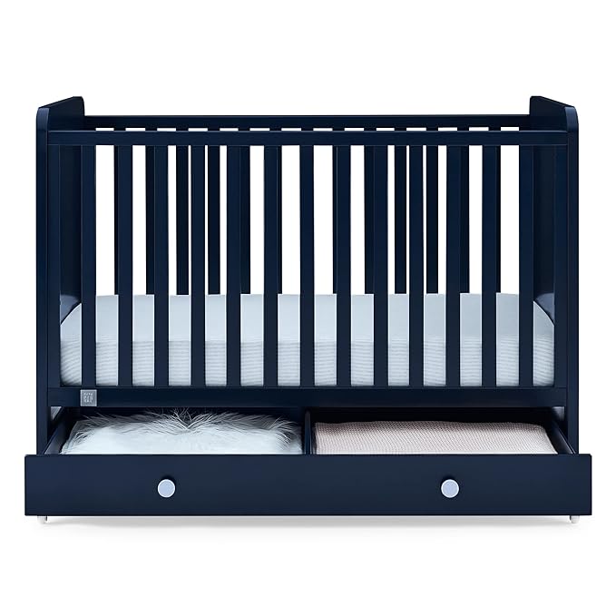 babyGap by Delta Children Graham 4-in-1 Convertible Crib with Storage Drawer TrueSleep Crib and Toddler Mattress (Bundle), Navy/Light Blue - LeafyLoom