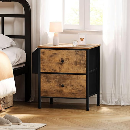 BOLUO Night Stand with Drawers for Bedroom - Small nightstand with Pocket 2 Drawer Dresser End Table Brown - LeafyLoom