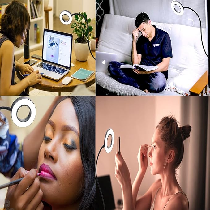 Clip on Desk Lamp, 48 LED Eye Caring Reading Light with 3 Color Modes 10 Brightness, Dimmer 360°Flexible Gooseneck USB Clamp for Reading, Working, Studying, Makeup, Nail Art (Black) - LeafyLoom