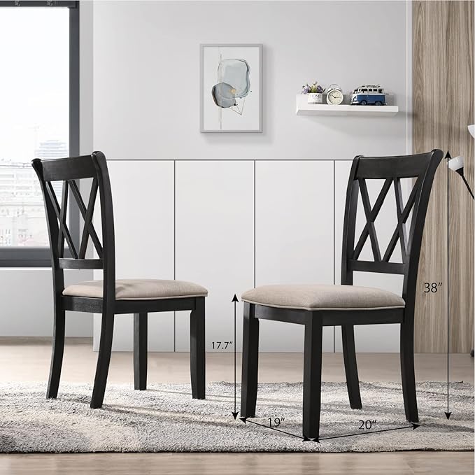 Roundhill Furniture Windvale Fabric Upholstered Dining Chair, Set of 2, Black - LeafyLoom