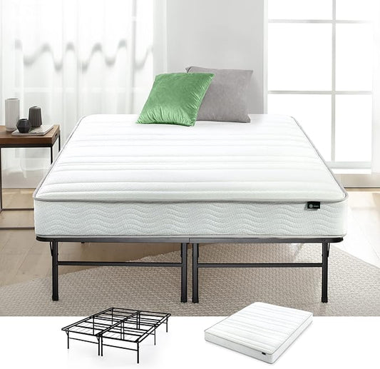 ZINUS 8 Inch Foam and Spring Mattress and Heavy Duty SmartBase Metal Mattress Foundation Set / Bed and Mattress Set / No Box Spring Needed / Mattress in a Box, Full - LeafyLoom