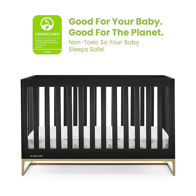 Delta Children Jade 4-in-1 Convertible Crib - Greenguard Gold Certified, Ebony/Bronze - LeafyLoom