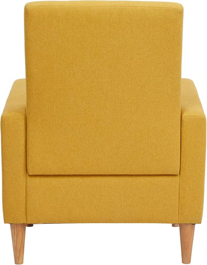 COLAMY Modern Upholstered Accent Chair Armchair with Pillow, Fabric Reading Living Room Side Chair,Single Sofa with Lounge Seat and Wood Legs, Yellow - LeafyLoom