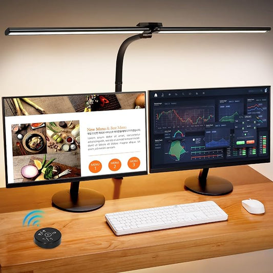 LED Desk Lamp for Home Office, Wireless Remote Control Light, Computer Desk Light, Bright Desktop Lamp, Dimmable Desk Lighting for Work, Draft, Study, Eye-Caring Desk Light (NO BATTERY) - LeafyLoom